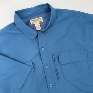Duluth Trading Co Untucked Fishing Shirt Vented‎ Short Sleeve Blue Mens Size XL
